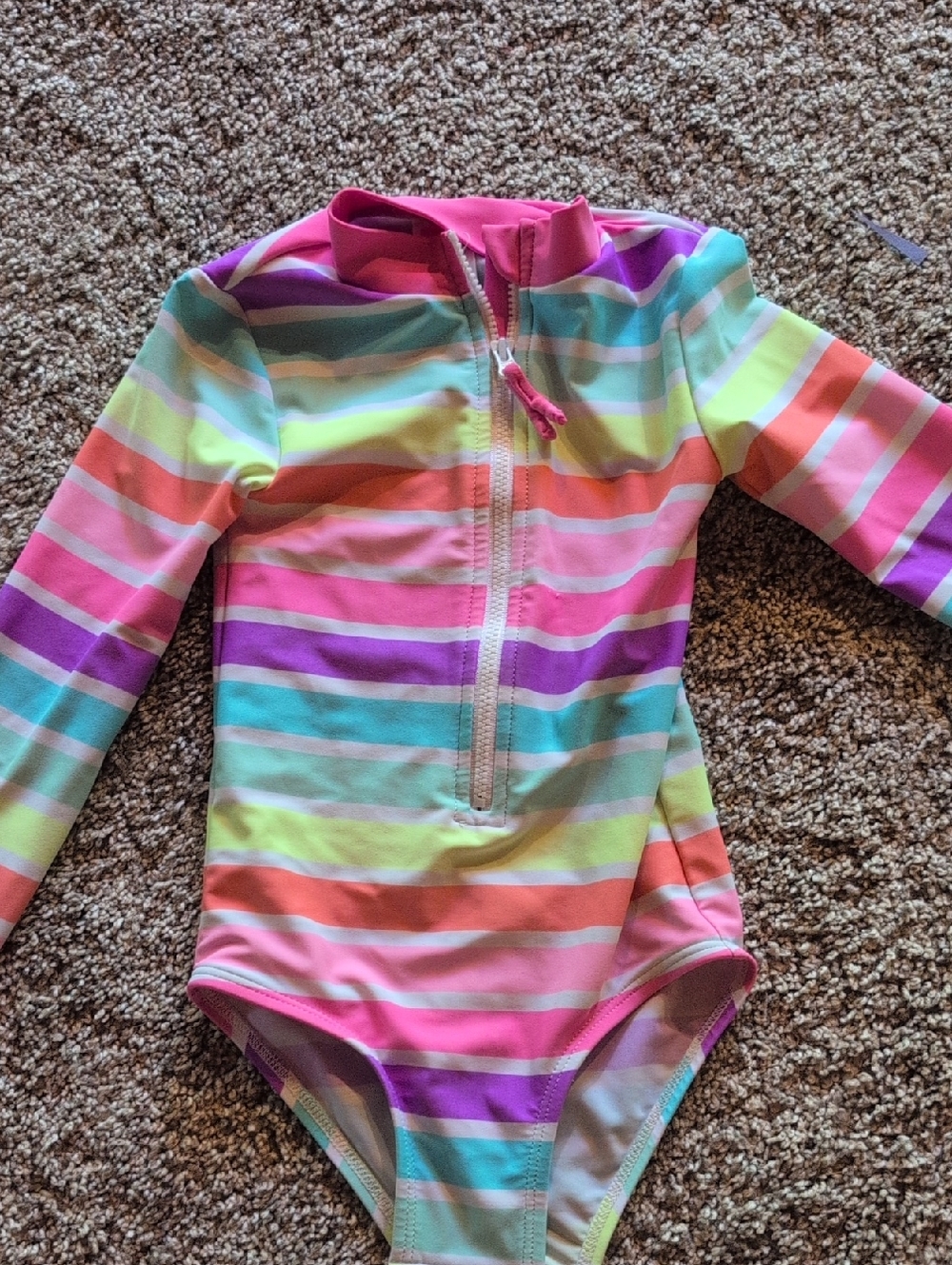 Girls' Long Sleeve Rainbow Stripe Rash Guard Swimsuit - Multicolor